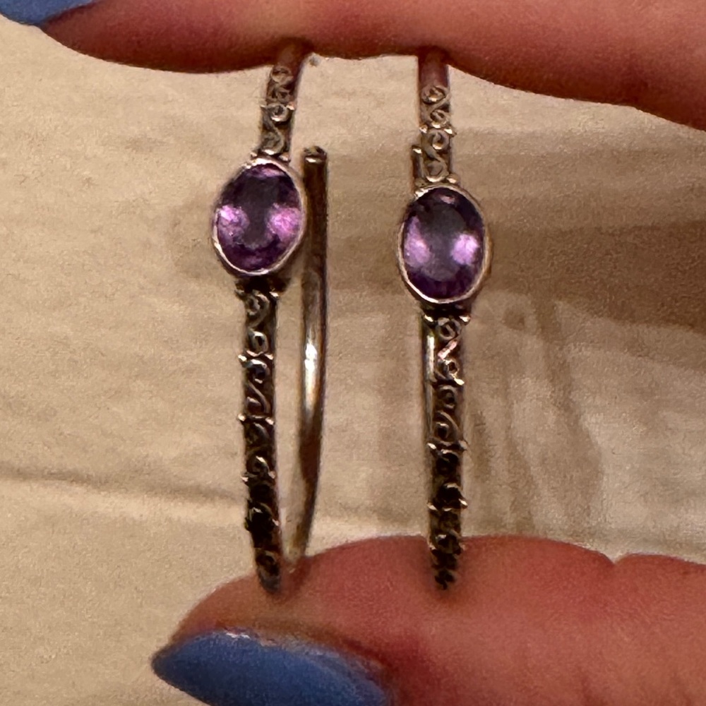 Samuel B. amethyst textured hoop earrings